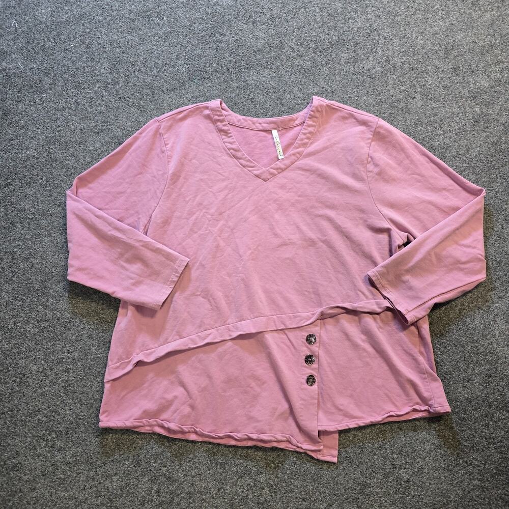 Lulu B Sweater Womens Size XL Pink Round Neck Asymmetrical Sweatshirt Lagenlook